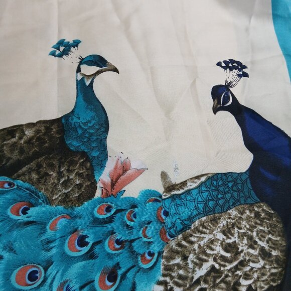 Super Large Teal Peacock and Cherry Blossom Scarf Wrap - Picture 6 of 9